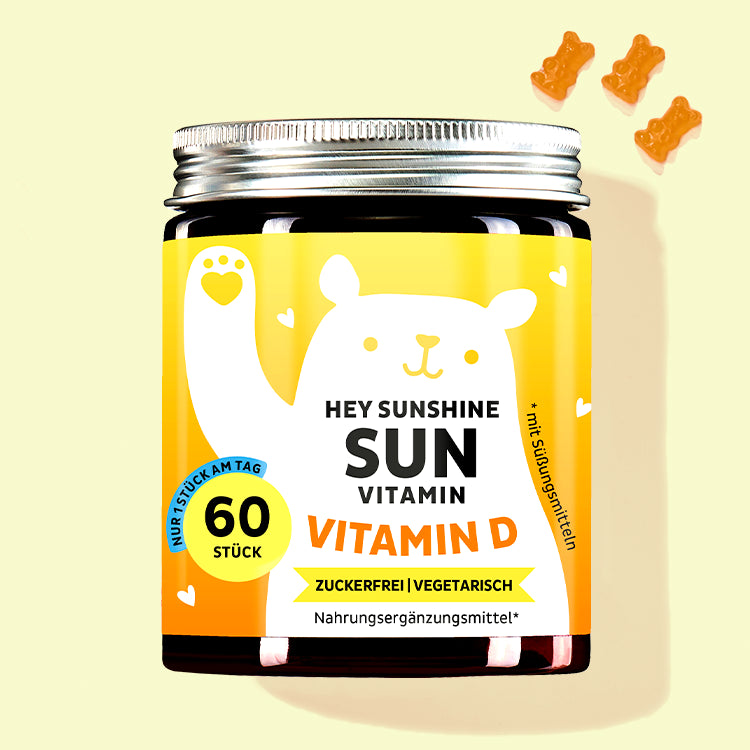 Eine Dose der Hey Sunshine Sun Vitamins mit Vitamin D für Immunsystem, Knochen und Muskeln