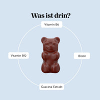 Bears with Benefits WAKE-UP CALL ENERGY* Vitamin – Was ist drin? Vitamin B6, Vitamin B12, Biotin und Guarana Extrakt, Inhaltsstoffe-Übersicht mit Bärchen-Grafik