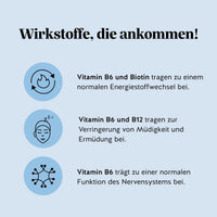 Bears with Benefits WAKE-UP CALL ENERGY* Vitamin – Wirkstoffe, die ankommen: Vitamin B6 und Biotin tragen zu einem normalen Energiestoffwechsel bei; Vitamin B6 und B12 tragen zur Verringerung von Müdigkeit und Ermüdung bei; Vitamin B6 trägt zu einer normalen Funktion des Nervensystems bei.