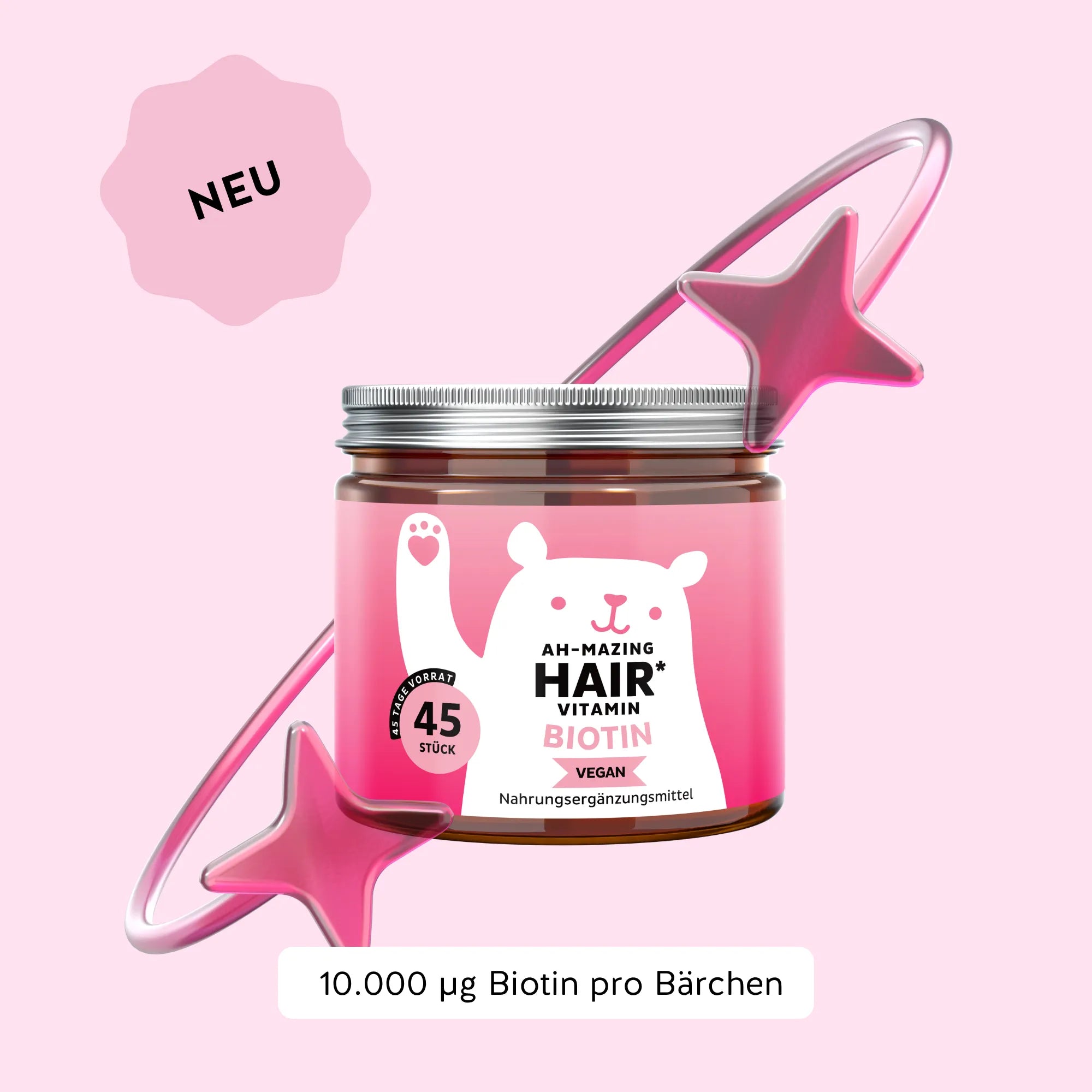 Bears with Benefits AH-MAZING Hair Vitamin – Vegane Biotin Gummibärchen für Haarwachstum, 10.000 µg Biotin pro Bärchen, 45 Stück, neue Formel