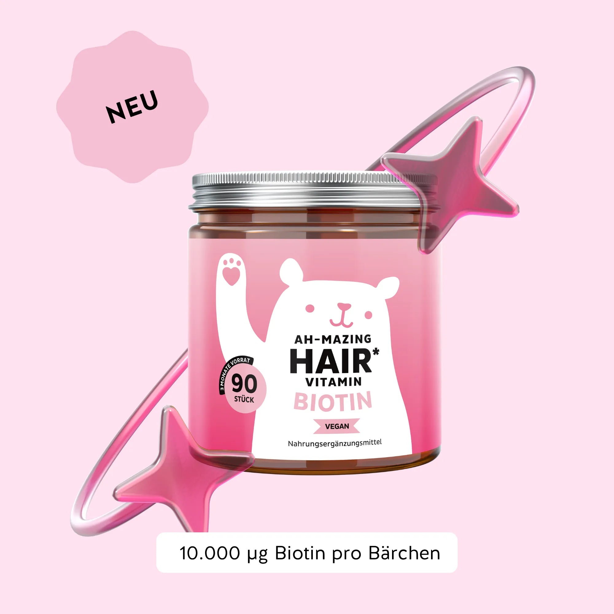 Bears with Benefits AH-MAZING Hair Vitamin – Vegane Biotin Gummibärchen für Haarwachstum, 10.000 µg Biotin pro Bärchen, 90 Stück, neue Formel