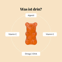 Bears with Benefits Catch Of The Day Vitality Support – Inhaltsstoffe pro Gummibärchen: DHA aus Mikroalgenöl 50 mg, Vitamin C 20 mg und Vitamin E 1,8 mg α-TE, vegane Formel für Gehirnfunktion, Sehkraft & Immunsystem