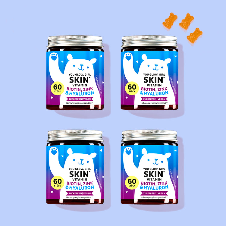 Die You Glow, Girl Skin Vitamine mit Biotin, Zink und Hyaluron von Bears with Benefits als 2 Monatskur.