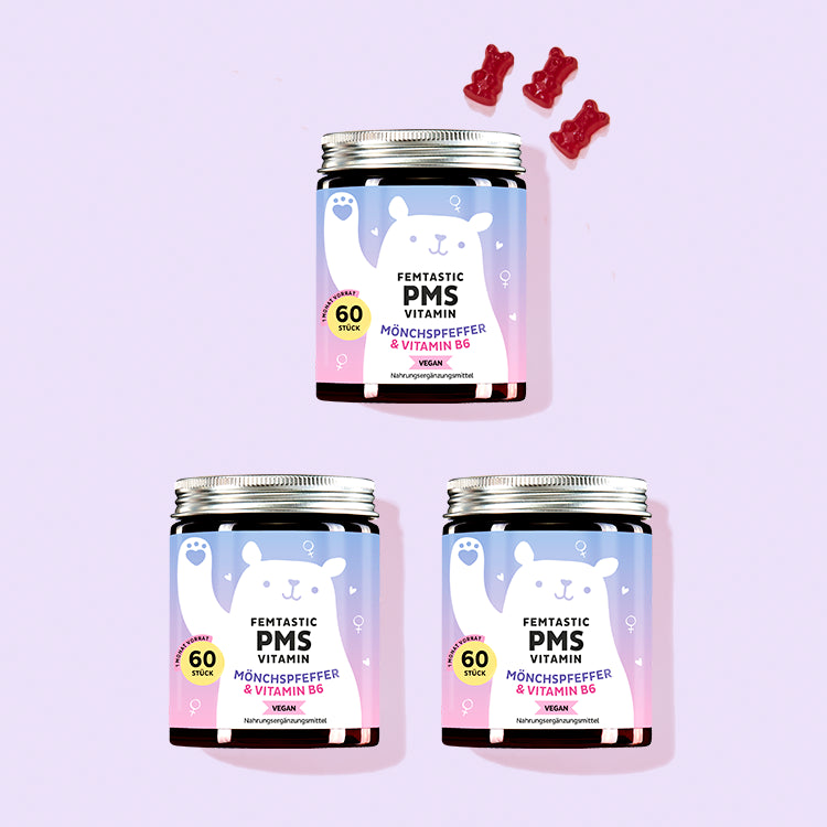 Die Femtastic PMS Vitamine mit Mönchspfeffer von Bears with Benefits als 3 Monatskur.