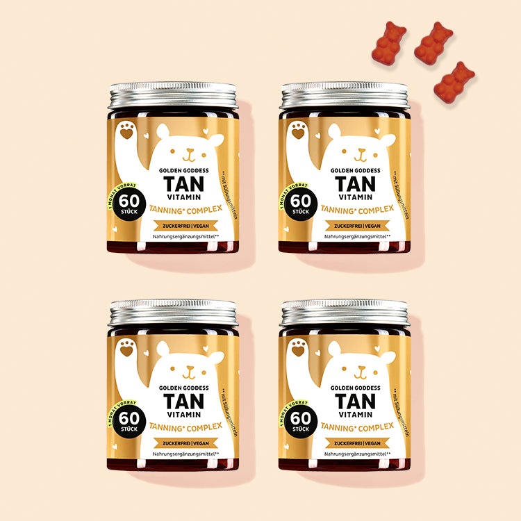 Die Golden Goddess Tan Vitamine mit Beta Carotin von Bears with Benefits als 4 Monatskur.