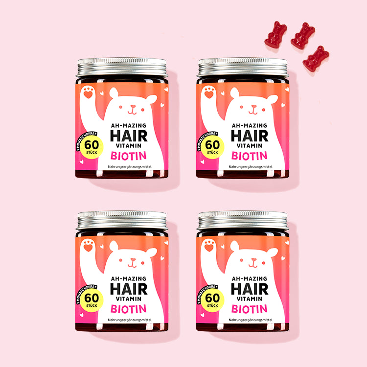 Die Ah-Mazing Hair Vitamine mit Biotin von Bears with Benefits als 4 Monatskur.